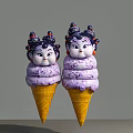 Cartoon Character Ice Cream Cones With Purple Swirl Yellow Waffle Cone Black Hair Red Decor