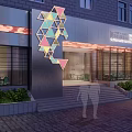 National Center For Contemporary Arts Neman House Exterior With Geometric Decor And Night Lighting