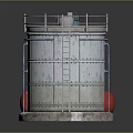 Industrial Equipment Including Large Silver Cylindrical Storage Tank Tall Green Vertical And Red Horizontal Tanks