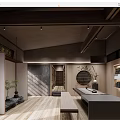 Traditional Teahouse Interior Design With Wooden Beams Tatami Seats And Tea Sets