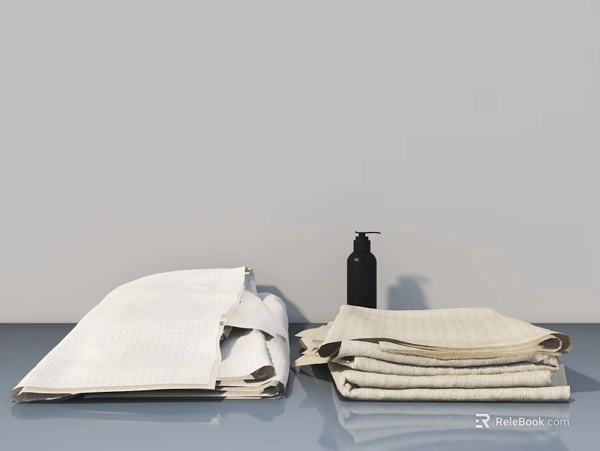 Modern White Swing Door Design With Folded Towels And Black Soap Dispenser 3d model 