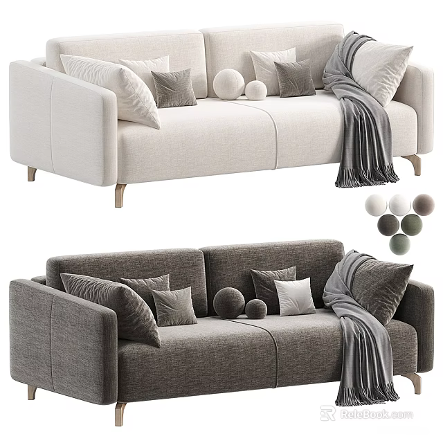 Light and Dark Upholstered Two Seater Sofa with Pillows Throw Blanket and Decorative Balls 3d model 