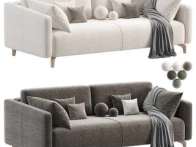 Light and Dark Upholstered Two Seater Sofa with Pillows Throw Blanket and Decorative Balls 3d model