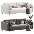 Light and Dark Upholstered Two Seater Sofa with Pillows Throw Blanket and Decorative Balls