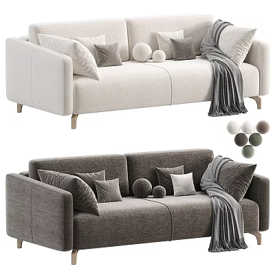 Light and Dark Upholstered Two Seater Sofa with Pillows Throw Blanket and Decorative Balls 3d model