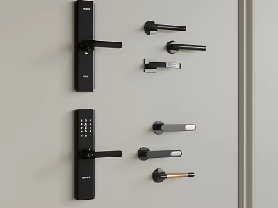 Modern Door Handles With Various Styles Including Smart Lock And Metal Levers 3d model