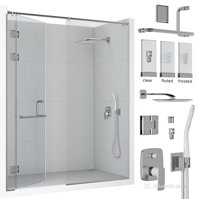 Modern Chrome Shower System With Overhead And Handheld Shower Fixtures 3d model 