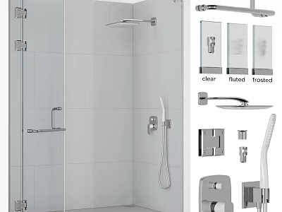 Modern Chrome Shower System With Overhead And Handheld Shower Fixtures 3d model
