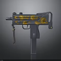 Gray Submachine Gun with Orange Flame Patterns Stock and Magazine