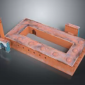 Red Brick Building With Square Structure Central Opening Tall Chimney And Blue Decorated Arches
