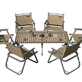 Outdoor Folding Table and Chair Set With Woven Design and Wooden Tabletop