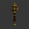 Intricate Brown Sculpture Carving With Golden Top Ornament And Detailed Patterns