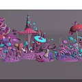 Colorful Fantasy Mushroom Scene With Magical Decorative Elements And Vibrant Shapes