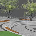 Outdoor Park Area Featuring Circular Pathway Pink Ladybug Shaped Objects Trees And Benches 3d model