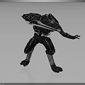 Dynamic Armored Warrior Character With Glowing Sword In Black Armor Battle Stance