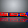 Red And Blue Passenger Train Car With Windows Doors On Gray Background And Reflection 3d model