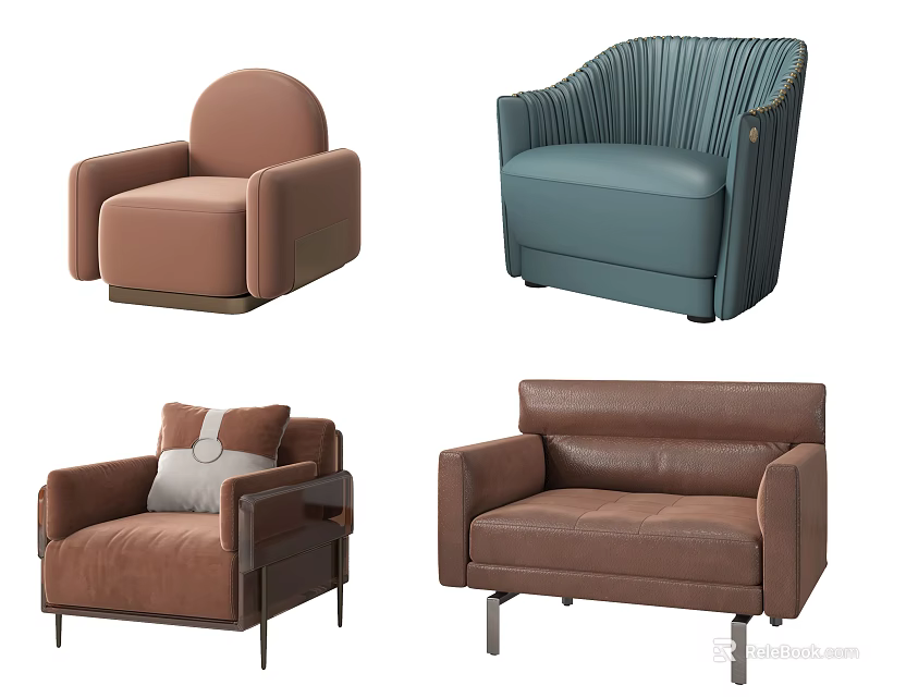 Single Seater Sofa with Modern Upholstered Design and Various Color Options 3d model