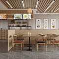 Modern Restaurant Interior With Wooden Ceiling Pendant Lights Green Plants And Wall Art