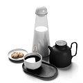Wooden Tray Black and White Tea Set with Glass Pitcher Cups and Cookies