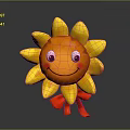 Sunflower Shaped Doll with Yellow Petals Orange Center Smiling Face Red Cheeks and Red Legs