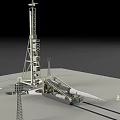 Detailed Rocket Launch Facility With Launch Tower Rocket And Mechanical Structures 3d model