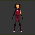 Game And Movie Character With Cat Ears Green Eyes Red And Purple Bodysuit 3D Designed