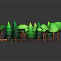 Vibrant Natural Scene With Green Trees And Orange Elements On Dark Background