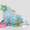 Summer Themed Photo Spot With Turtle Flamingo Floaties Watermelon And Palm Trees