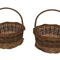 Two Garden Decorative Woven Baskets With Brown Color And Handles For Outdoor Use