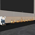 Modern Fireplace With Burning Flames And Decorative Figurine In Living Room