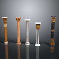 Five Classical Columns Display With Diverse Styles And Decorative Details