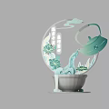 Decorative Circular Transparent Design With Green Teapot Lotus Leaves And Summer Cooling Theme