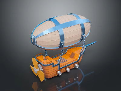 Space Exploration Airship With Blue Straps Orange Propellers And Metal Parts 3d model