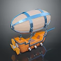 Space Exploration Airship With Blue Straps Orange Propellers And Metal Parts