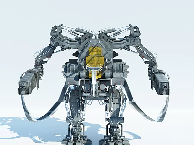 Smart Machine Featuring Multiple Mechanical Arms Yellow Component And Metallic Structure 3d model
