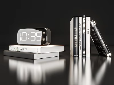 Decorative Ornament Set With Digital Clock Stacked Books And Modern Design For Tabletop Decor 3d model