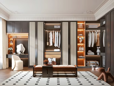 Luxury Walk In Closet With Stylish Cabinetry And Lighting 3d model