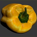 Fresh Vibrant Yellow Bell Pepper with Green Stem on Dark Reflective Surface