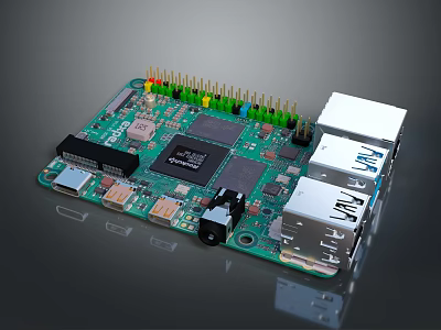 Computer Motherboard With Green Circuit Processor Chip USB Ports Ethernet Interface And Colorful Pins 3d model