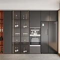 Modern Wine Cabinet In Open Kitchen With Glass Doors Wine Bottles And Appliances