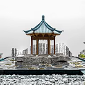 Traditional Chinese Garden Ornaments with Pagoda Style Pavilion Stone Layout and Reflecting Pond