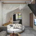 Modern Loft Interior With Open Living Area Kitchen Sofa Staircase And Pendant Light