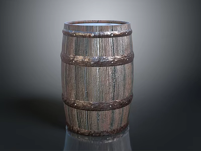 Rustic Wooden Barrel With Metal Hoops And Natural Wood Grain Texture 3d model