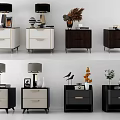 Modern Bedside Tables With Drawers Table Lamps And Decorative Items 3d model
