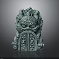 Traditional Mythical Guardian Beast Green Sculpture With Intricate Carving Claw Holding Gate Structure
