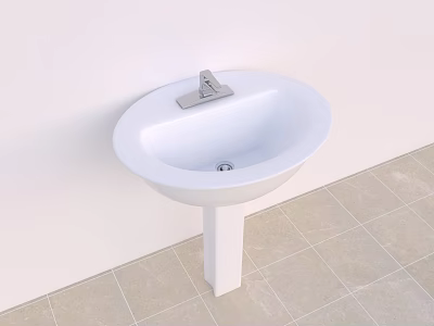 Modern White Ceramic Pedestal Sink With Chrome Faucet And Bathroom Tile Floor 3d model