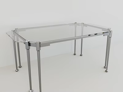 Modern Minimalist Dining Table with Transparent Glass Top and Metal Frame Legs 3d model