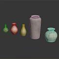 Various Stylish Ceramic Vases With Different Colors And Reflections On Black Background