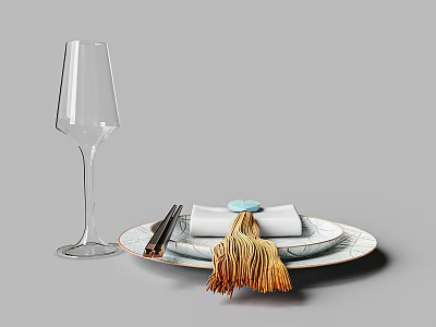 Elegant Table Setting With Glassware Plates And Decorative Tassel 3d model