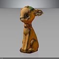 Cute Brown Deer Figurine With Green Leaf Decoration And Red Collar Bell On Dark Background